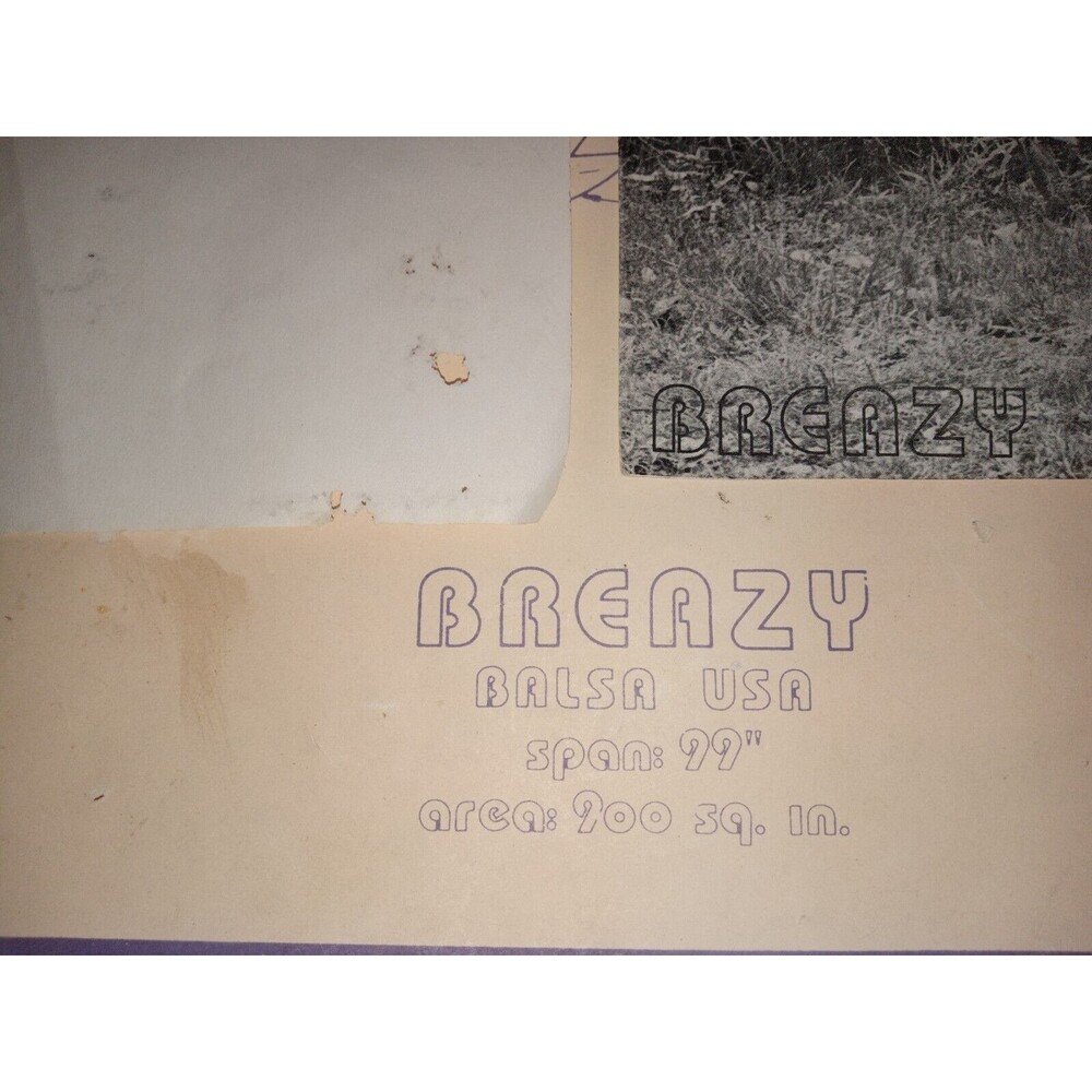 Vintage "BREAZY" RC AIRPLANE BLUEPRINT INSTRUCTIONS MANUAL MAP